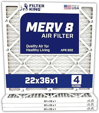 Filter King 22x36x1 Air Filter | 4-PACK | MERV 8 HVAC Pleated A/C Furnace Filters | MADE IN USA | Actual Size: 21.5 x 35.5 x .75″ WholesaleHVACDirect