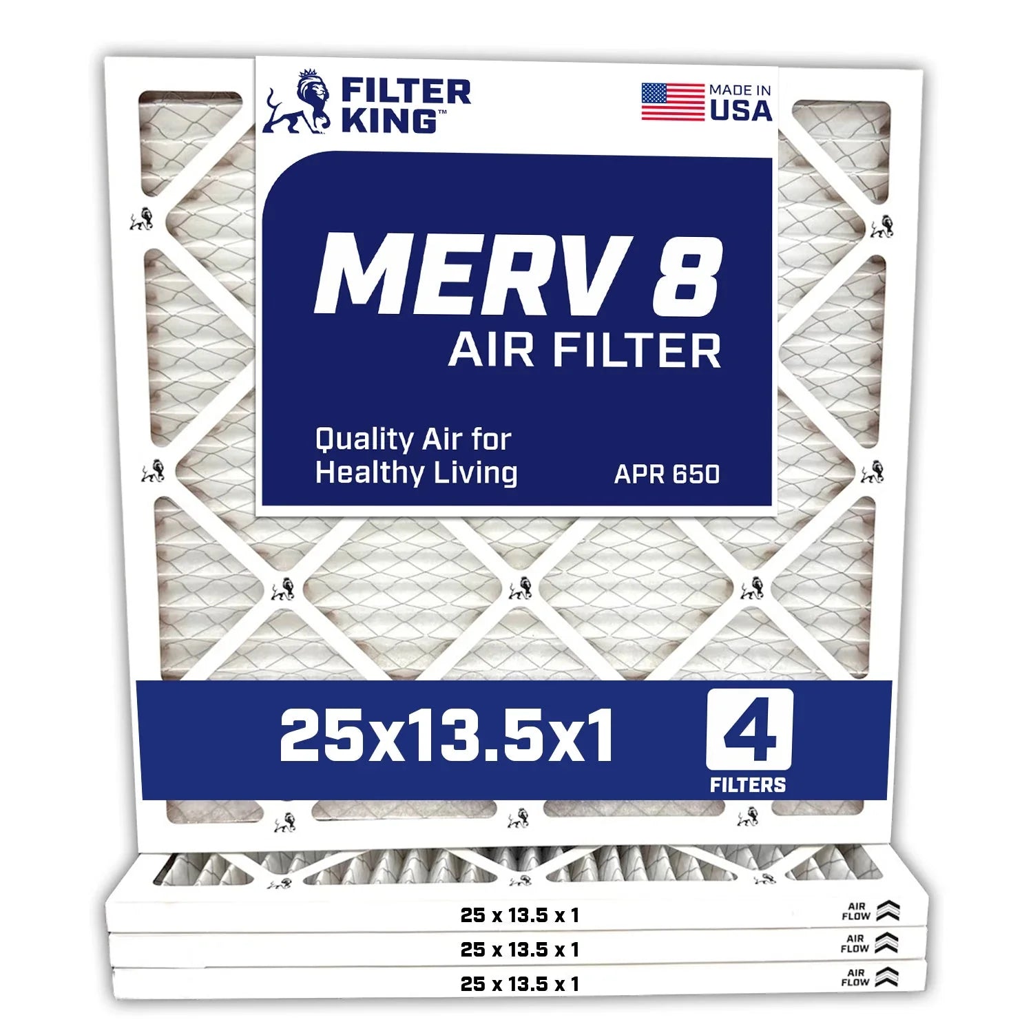 Filter King 23x13x1 Air Filter | 4-PACK | MERV 8 HVAC Pleated A/C Furnace Filters | MADE IN USA | Actual Size: 23 x 13 x .75″ WholesaleHVACDirect