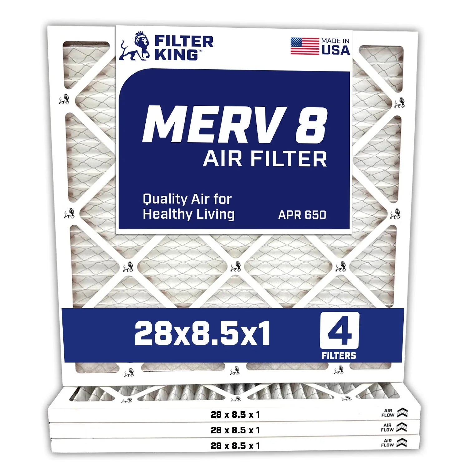 Filter King 28×8.5×1 Air Filter | 4-PACK | MERV 8 HVAC Pleated A/C Furnace Filters | MADE IN USA | Actual Size: 28 x 8.5 x .75″ WholesaleHVACDirect