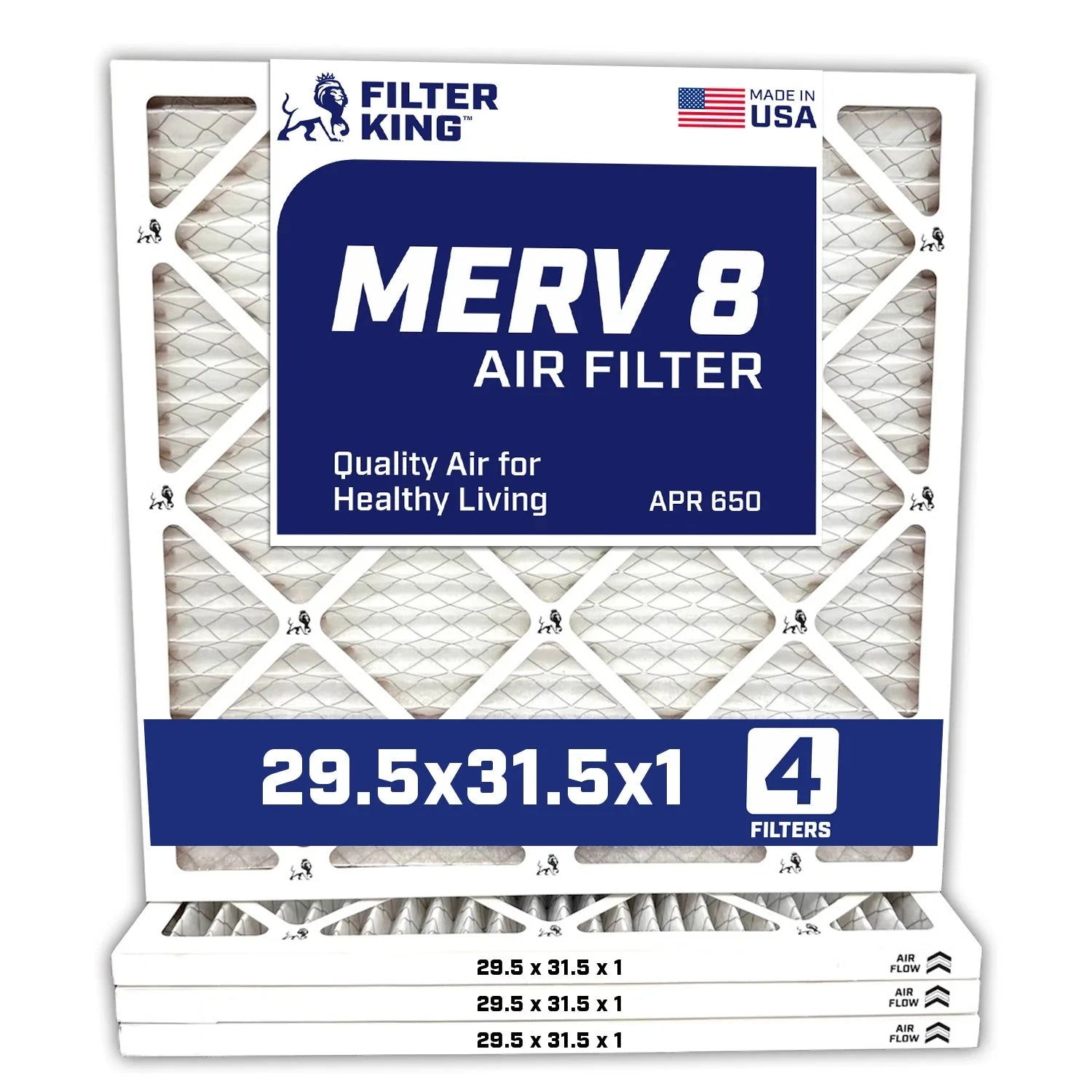Filter King 29.5×31.5×1 Air Filter | 4-PACK | MERV 8 HVAC Pleated A/C Furnace Filters | MADE IN USA | Actual Size: 29.5 x 31.5 x .75″ WholesaleHVACDirect