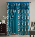 GLORY RUGS Jacquard Luxury Window 2 Panel Set Turquoise Curtain with Attached Valance and Backing Bedroom Living Room Dining 2 Curtains 55x84 inches Each Jana