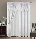 GLORY RUGS Jacquard Luxury Window 2 Panel Set White Curtain with Attached Valance and Backing Bedroom Living Room Dining 2 Curtains 55x84 inches Each Jana