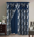 GLORY RUGS Jacquard Luxury Window 2 Panel Set Navy Curtain with Attached Valance and Backing Bedroom Living Room Dining 2 Curtains 55x84 inches Each Jana