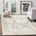 GLORY RUGS Area Rugs Marble 4x5 Cream Gold Border Beige Carpet Elegant Modern Abstract Rug Living Room Dining Bedroom Rug