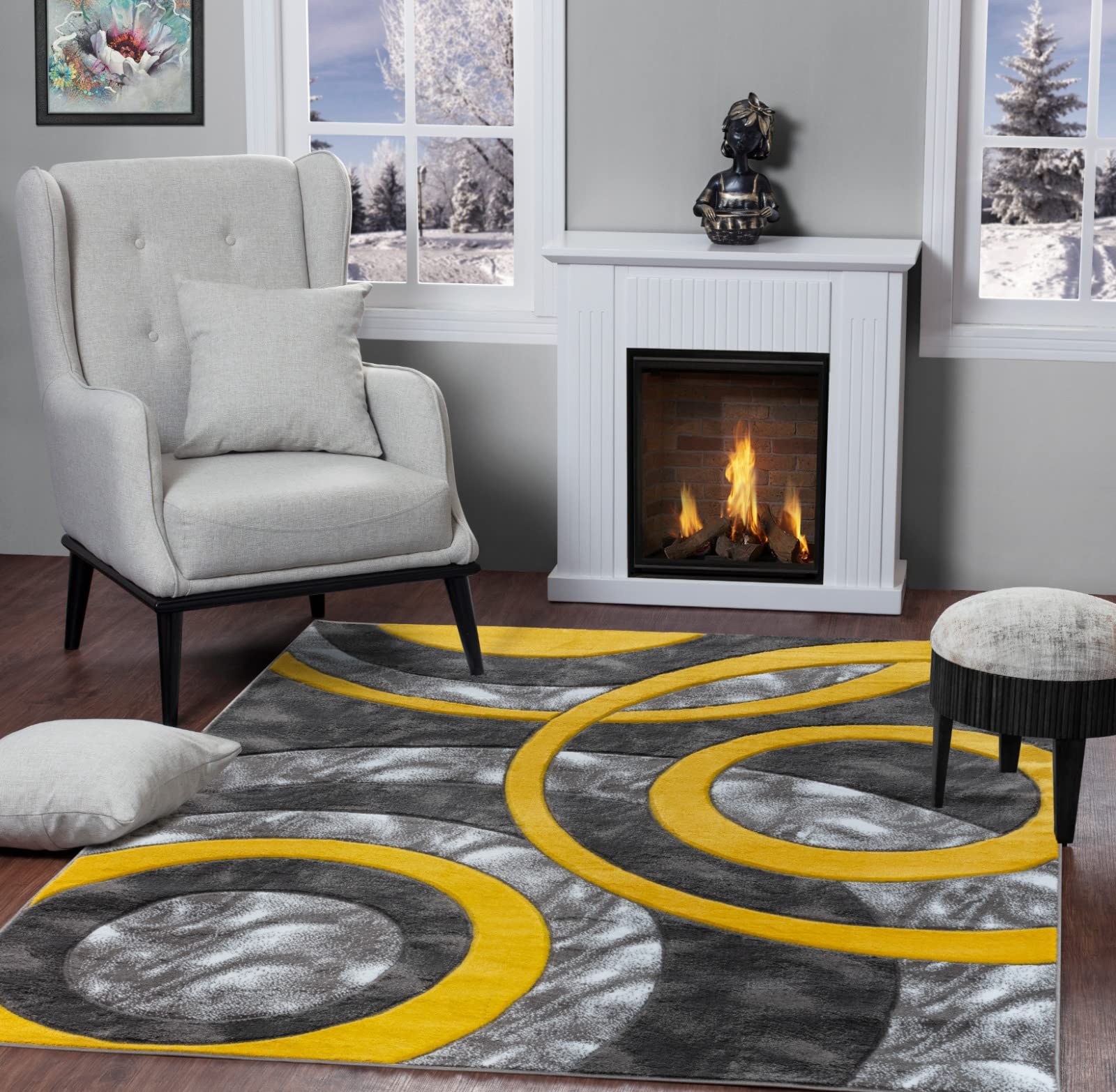 GLORY RUGS Area Rug Modern 2x7 Yellow Circles Geometry Soft Hand Carved Contemporary Floor Carpet Fluffy Texture for Indoor Living Dining Room and Bedroom Area