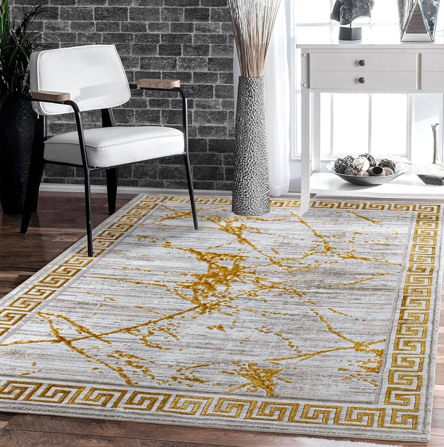 GLORY RUGS Area Rugs Marble 2x7 Cream Gold Carpet Modern Abstract Rug Living Room Dining Bedroom Rug