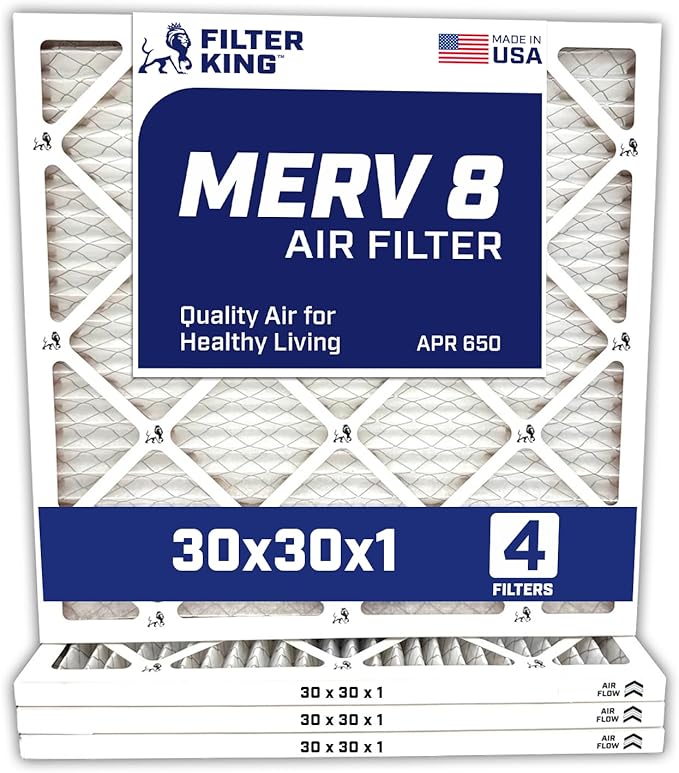 Filter King 30x30x1 Air Filter | 4-PACK | MERV 8 HVAC Pleated A/C Furnace Filters | MADE IN USA | Actual Size: 29.5 x 29.5 x .75″ – FB30X30-4 WholesaleHVACDirect