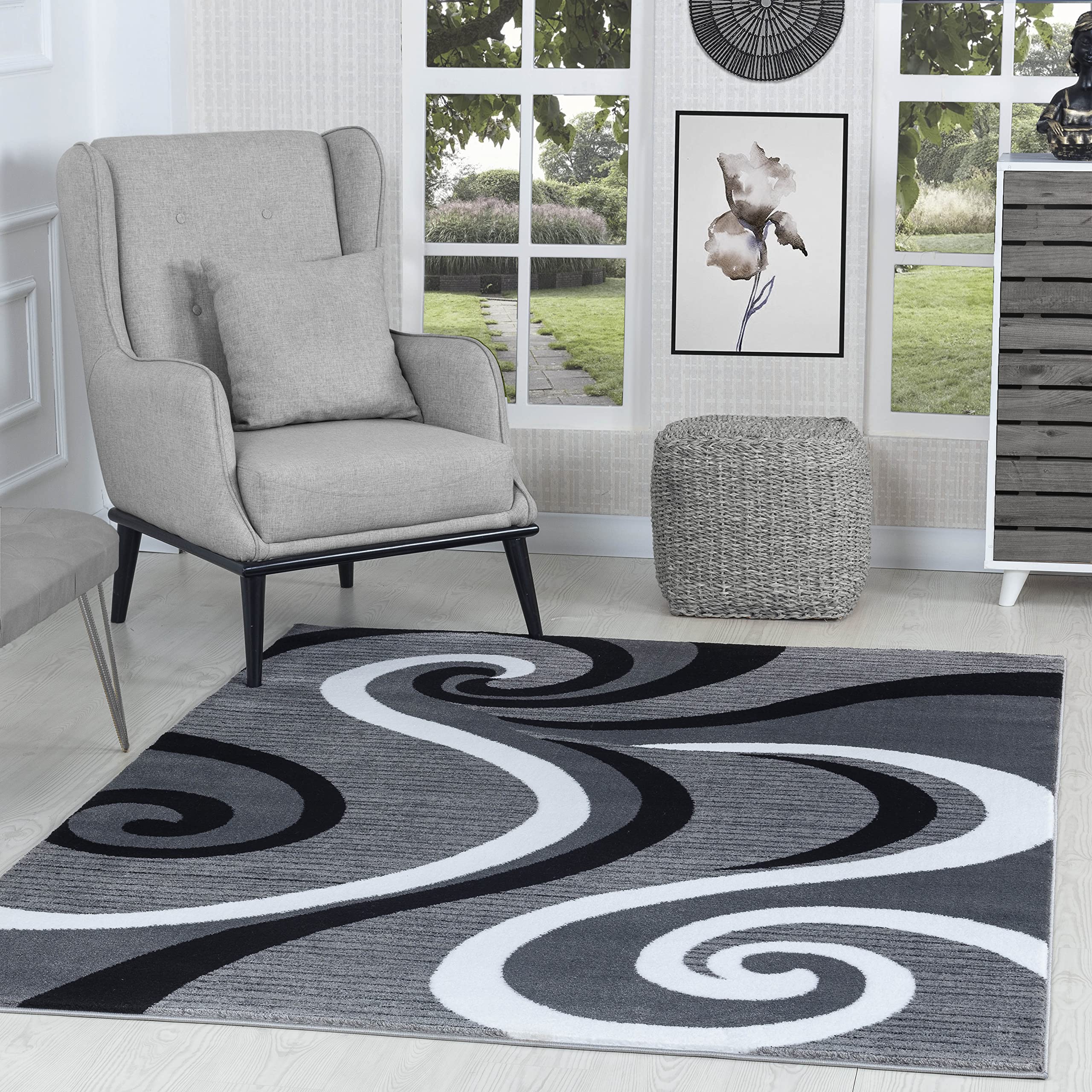 Golden Rugs Modern Area Rug Swirls Carpet Bedroom Living Room Contemporary Dining Accent Sevilla Collection 4817A