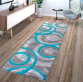 GLORY RUGS Area Rug Modern 2x7 Turquoise Circles Geometry Soft Hand Carved Contemporary Floor Carpet Fluffy Texture for Indoor Living Dining Room and Bedroom Area