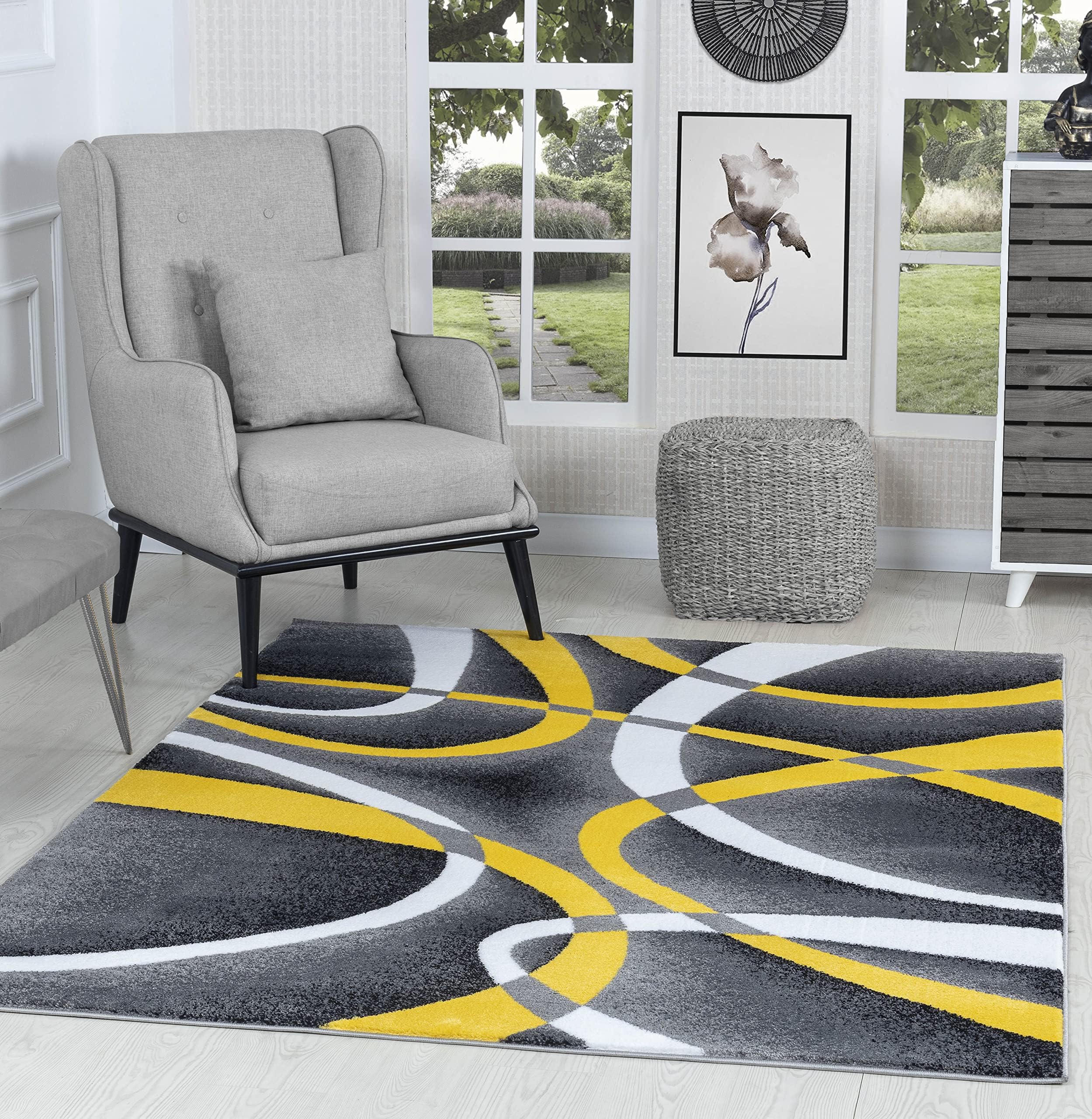 GLORY RUGS Area Rug Modern 8x10 Yellow Soft Contemporary Floor Carpet for Indoor Living Dining Room and Bedroom Area