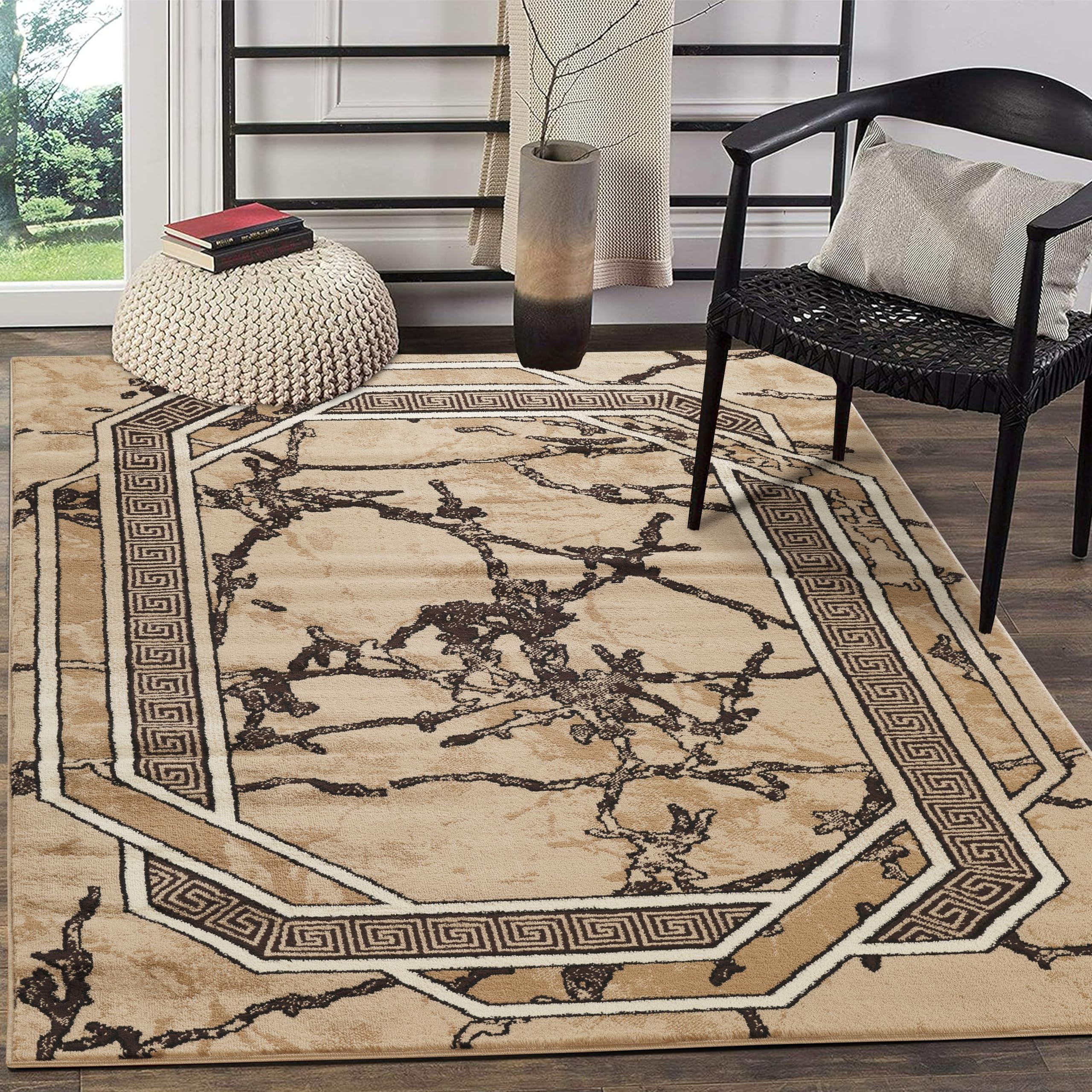 GLORY RUGS Area Rug Modern 8x10 Brown Beige Black Cream Soft Contemporary Floor Carpet with Premium Fluffy Texture for Indoor Living Dining Room and Bedroom Area