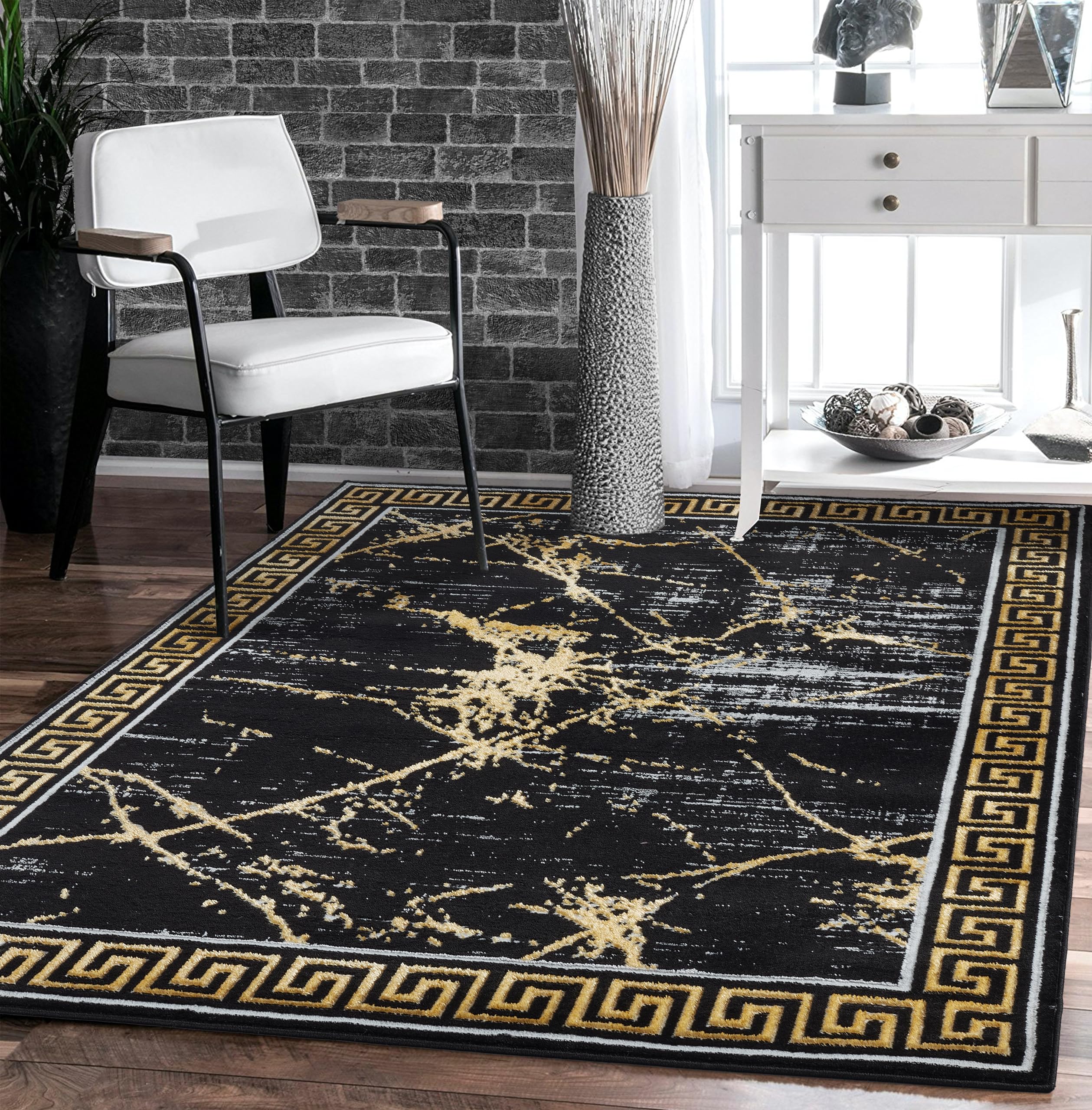 GLORY RUGS Area Rugs Marble 4x5 Black Gold Carpet Modern Abstract Rug Living Room Dining Bedroom Rug