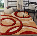 GLORY RUGS Area Rug Modern 4x6 Dark red Circles Geometry Soft Hand Carved Contemporary Floor Carpet Fluffy Texture for Indoor Living Dining Room and Bedroom Area