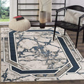 GLORY RUGS Area Rug Modern 4x5 Navy Grey White Black Marble Soft Contemporary Floor Carpet with Premium Fluffy Texture for Indoor Living Dining Room and Bedroom Area