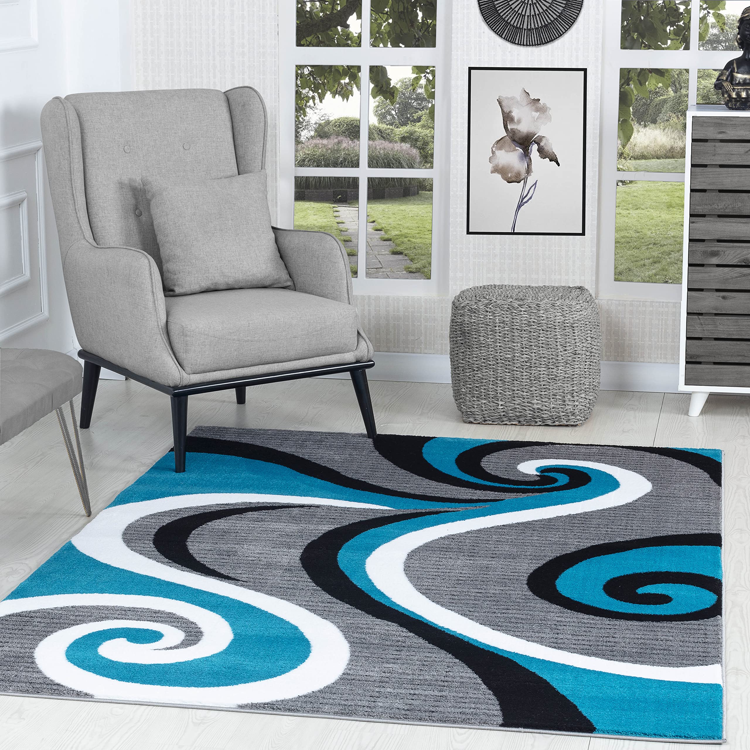 GLORY RUGS Modern Area Rug Swirls Carpet Bedroom Living Room Contemporary Dining Accent Sevilla Collection 4817 (4x6, Turkaz)