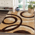 GLORY RUGS Area Rug Modern 8x10 Brown Circles Geometry Soft Hand Carved Contemporary Floor Carpet Fluffy Texture for Indoor Living Dining Room and Bedroom Area