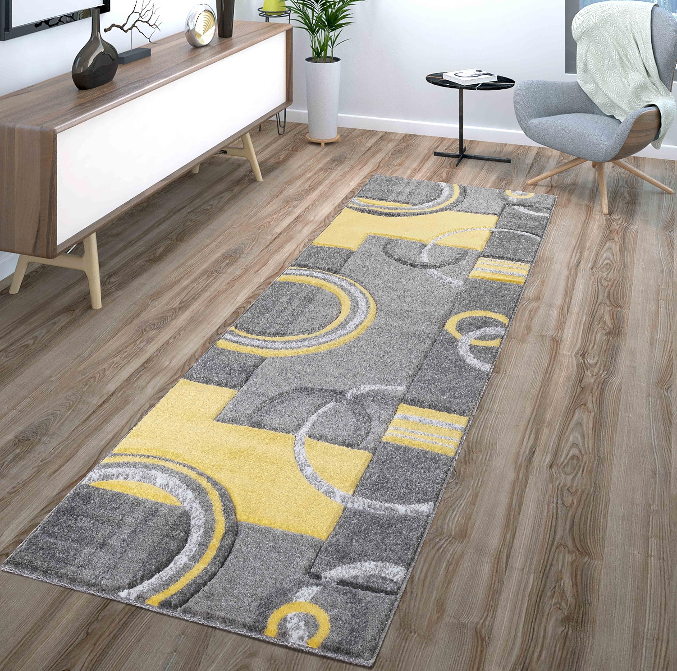 GLORY RUGS Area Rug Modern Soft Hand Carved Contemporary Floor Carpet with Premium Fluffy Texture for Indoor Living Dining Room and Bedroom Area (2x7, Yellow)