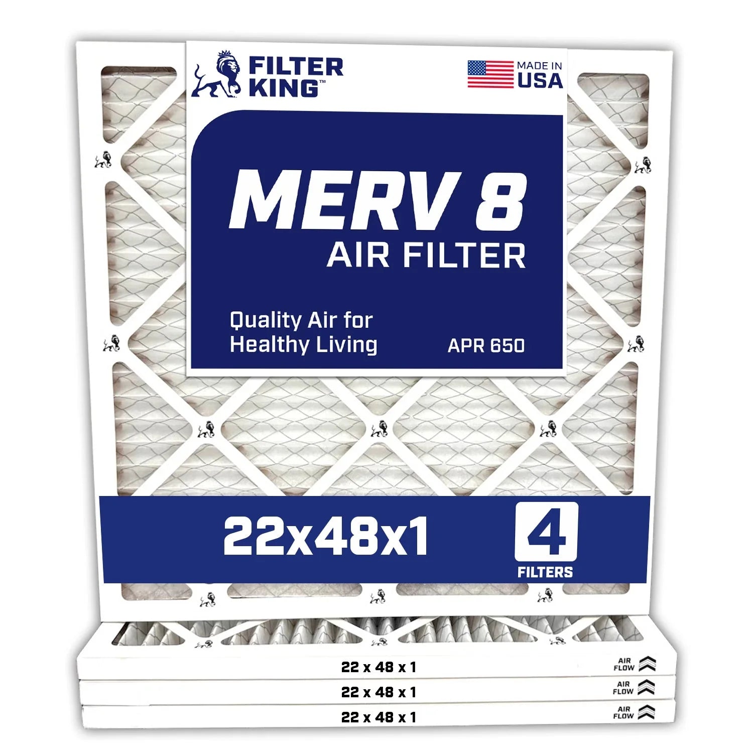 Filter King 22x48x1 Air Filter | 4-PACK | MERV 8 HVAC Pleated A/C Furnace Filters | MADE IN USA | Actual Size: 22 x 48 x .75″ WholesaleHVACDirect