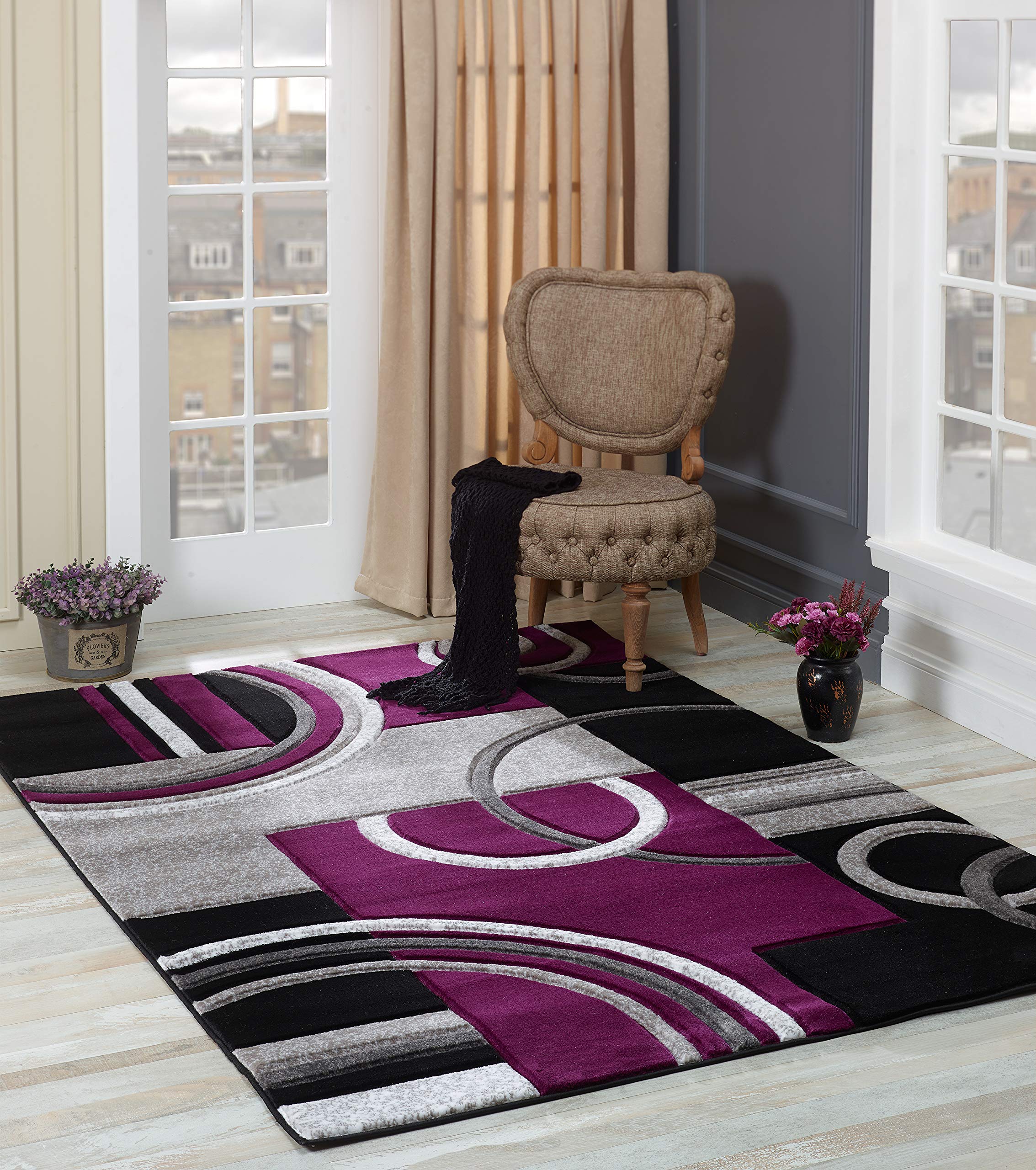 GLORY RUGS Area Rug Modern 8x10 Purple Soft Hand Carved Contemporary Floor Carpet with Premium Fluffy Texture for Indoor Living Dining Room and Bedroom Area