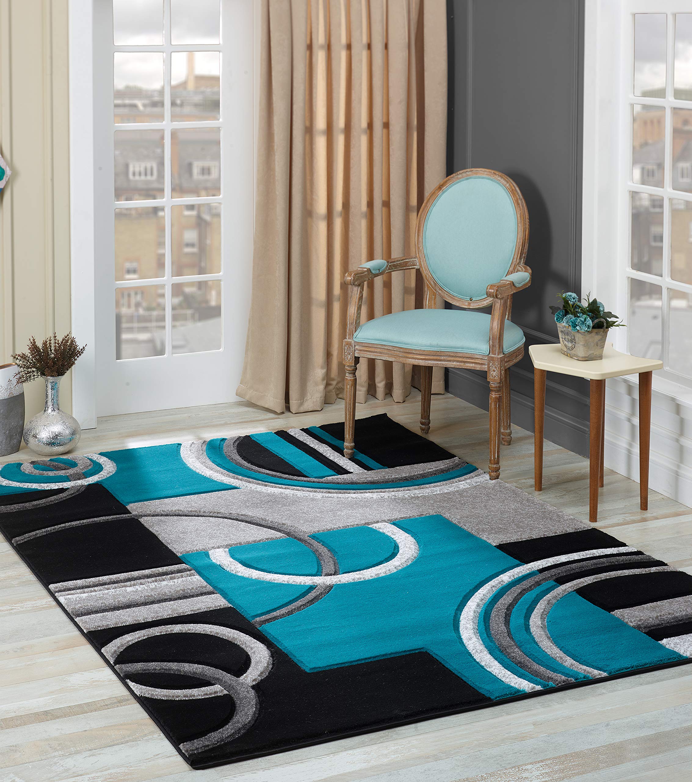 GLORY RUGS Area Rug Modern Soft Hand Carved Contemporary Floor Carpet with Premium Fluffy Texture for Indoor Living Dining Room and Bedroom Area (Turquoise, 8'x10')