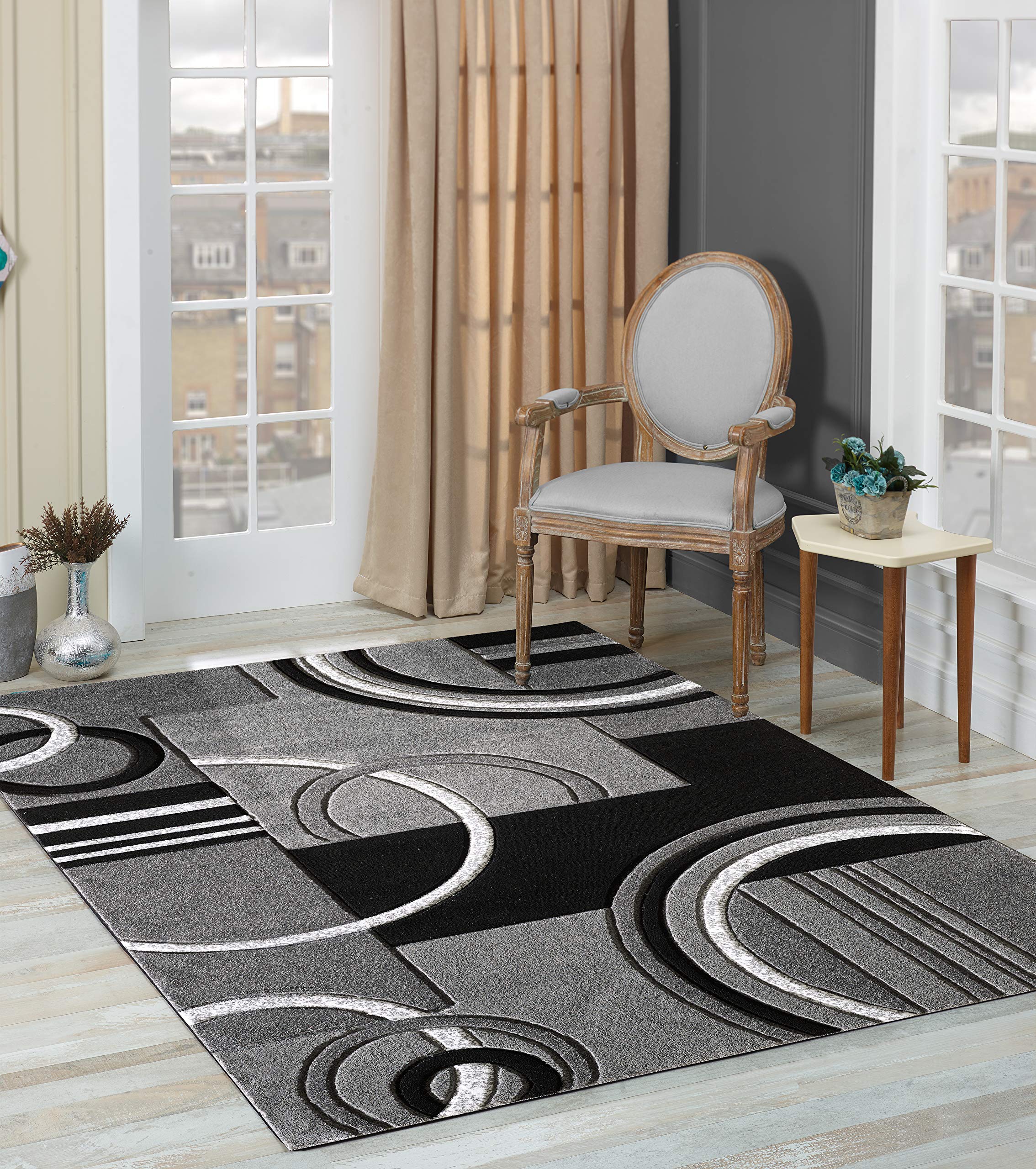 GLORY RUGS Area Rug Modern 8x10 Grey Soft Hand Carved Contemporary Floor Carpet Gray with Premium Fluffy Texture for Indoor Living Dining Room and Bedroom Area