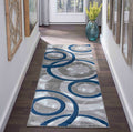GLORY RUGS Area Rug Modern 2x7 Navy Circles Geometry Soft Hand Carved Contemporary Floor Carpet Fluffy Texture for Indoor Living Dining Room and Bedroom Area