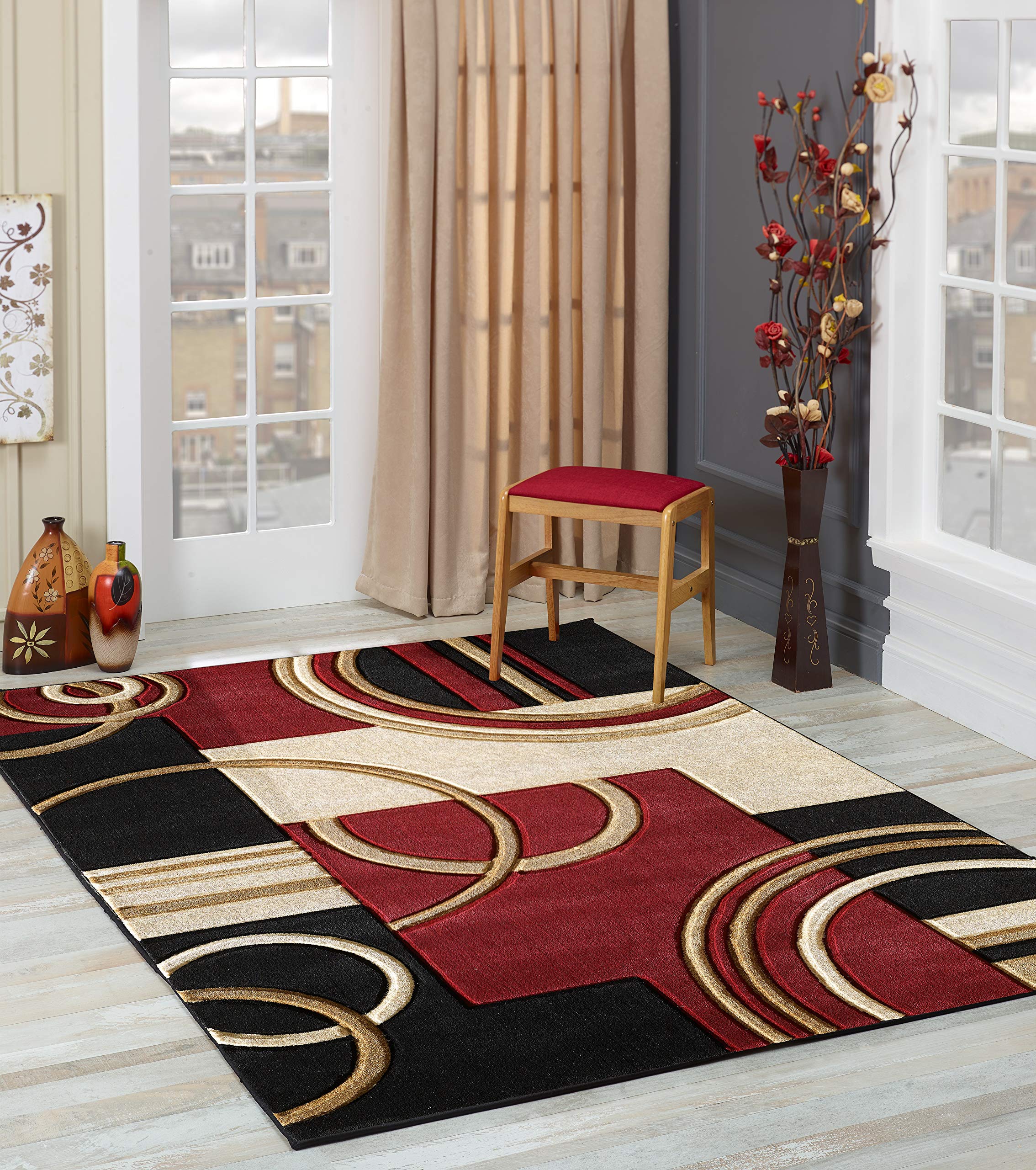 GLORY RUGS Area Rug Modern Soft Hand Carved Contemporary Floor Carpet with Premium Fluffy Texture for Indoor Living Dining Room and Bedroom Area (Dark Red, 8'x10')