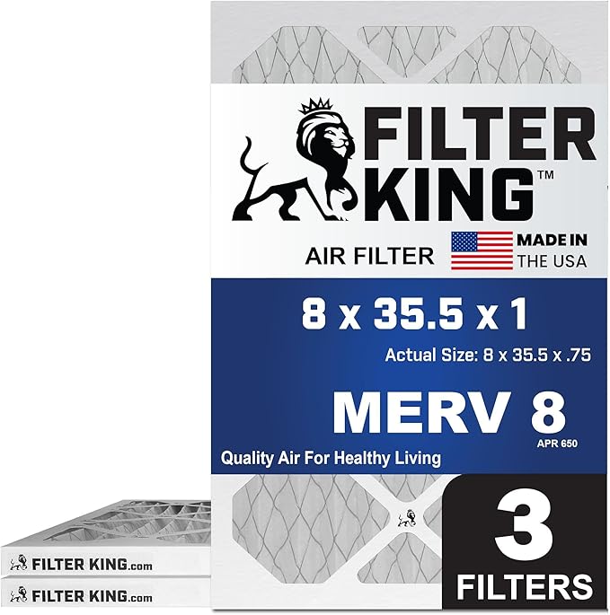 Filter King 8×35.5×1 Air Filter | 3-PACK | MERV 8 HVAC Pleated A/C Furnace Filters | MADE IN USA | Actual Size: 8 x 35.5 x .75″ – FB08X35.5A -3 WholesaleHVACDirect