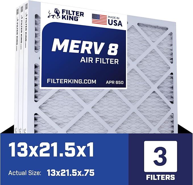 Filter King 13×21.5×1 Air Filter | 3-PACK | MERV 8 HVAC Pleated A/C Furnace Filters | MADE IN USA | Actual Size: 13 x 21.5 x .75″ – FB13X21.5A -3 WholesaleHVACDirect