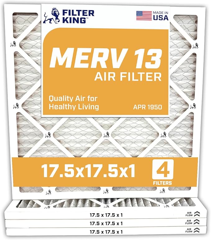 Filter King 17.5x17.5x1 Air Filter | 4-PACK | MERV 13 HVAC Pleated A/C Furnace Filters | MADE IN USA | Actual Size: 17.5 x 17.5 x .75" WholesaleHVACDirect