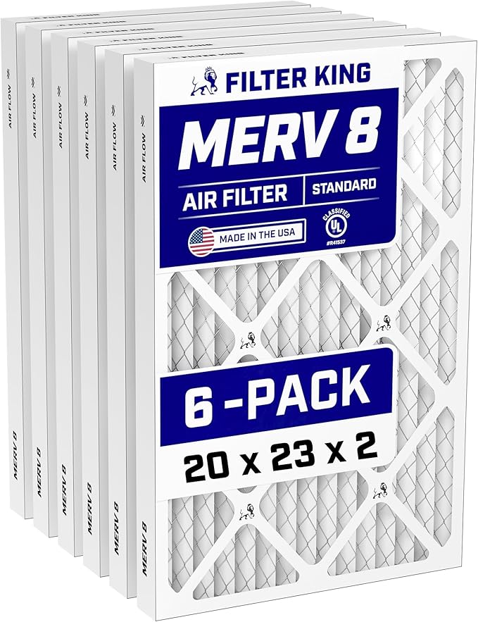 Filter King 20x23x2 Air Filter MERV 8 | 6-Pack Premium Pleated HVAC Filters for AC & Furnace | Made in USA