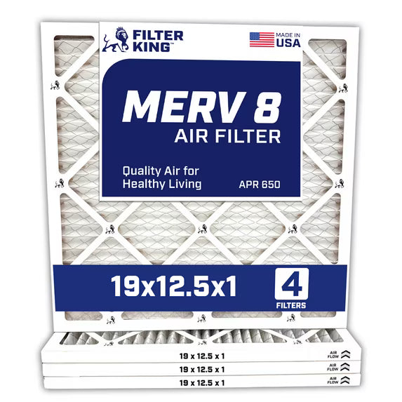 Filter King 19×12.5×1 Air Filter | 4-PACK | MERV 8 HVAC Pleated A/C Furnace Filters | MADE IN USA | Actual Size: 19 x 12.5 x .75″ – FK19x12.5x1A-M8 -4 WholesaleHVACDirect