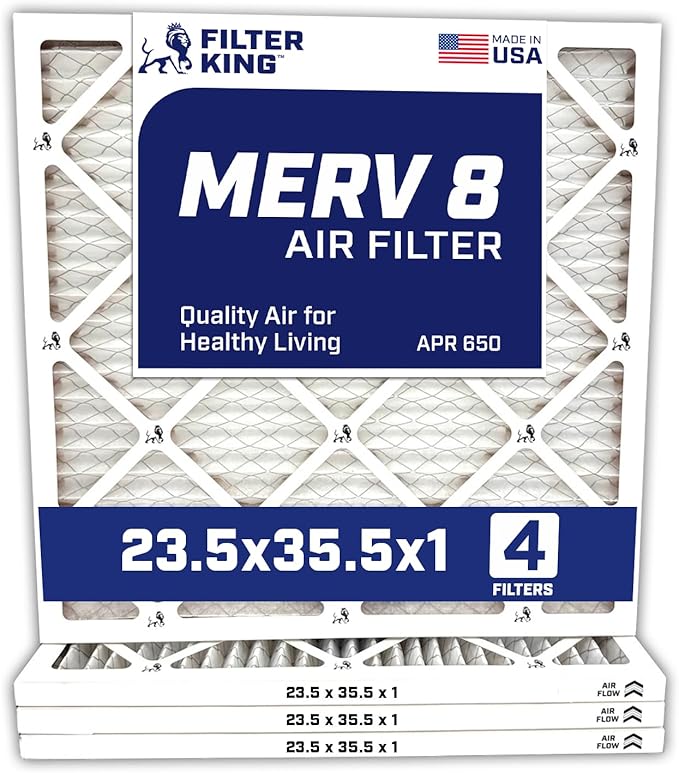 Filter King 23.5×35.5×1 Air Filter | 4-PACK | MERV 8 HVAC Pleated A/C Furnace Filters | MADE IN USA | Actual Size: 23.5 x 35.5 x .75″ – FK23.5×35.5x1A-M8 – 4 WholesaleHVACDirect