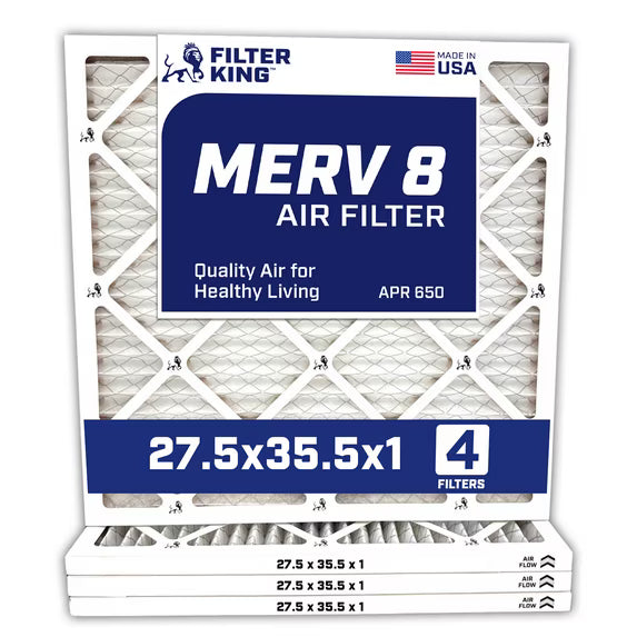 Filter King 27.5×35.5×1 Air Filter | 4-PACK | MERV 8 HVAC Pleated A/C Furnace Filters | MADE IN USA | Actual Size: 27.5 x 35.5 x .75″ – FK27.5×35.5x1A-M8 -4 WholesaleHVACDirect