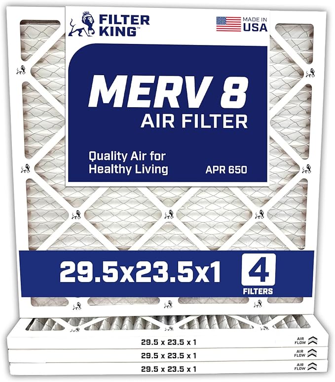 Filter King 29.5×23.5×1 Air Filter | 4-PACK | MERV 8 HVAC Pleated A/C Furnace Filters | MADE IN USA | Actual Size: 29.5 x 23.5 x .75″ – FK29.5×23.5x1A-M8 -4 WholesaleHVACDirect