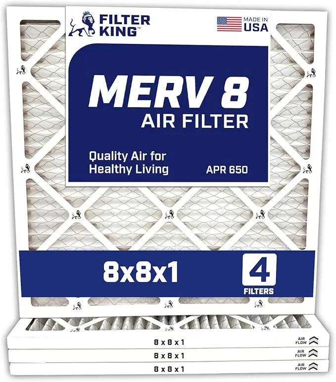 Filter King 8x8x1 Air Filter | 4-PACK | MERV 8 HVAC Pleated A/C Furnace Filters | MADE IN USA | Actual Size: 8 x 8 x .75" WholesaleHVACDirect